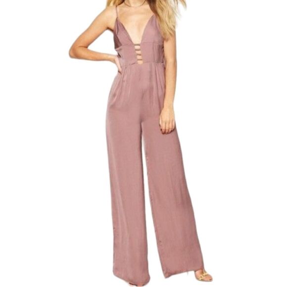 NWOT ASOS JUMPSUIT IN SATIN W/MULTI STAP FRONT SZ.0 - Picture 1 of 6